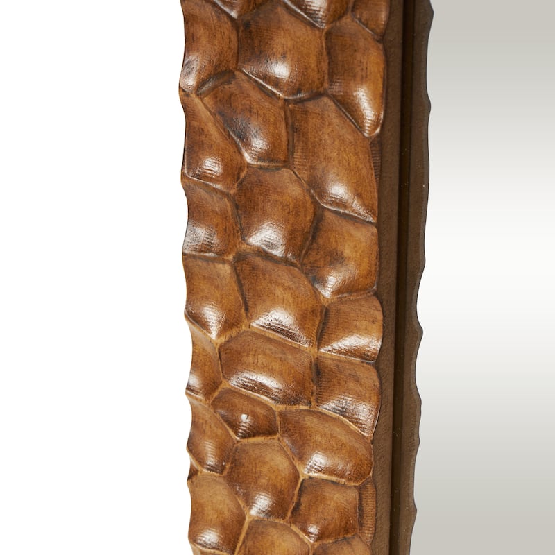 Wood Geometric Textured Concave Honeycomb Room Floor Mirror - Brown - Roche River Decor
