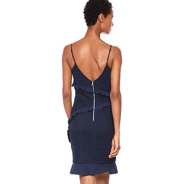 bardot navy lace dress