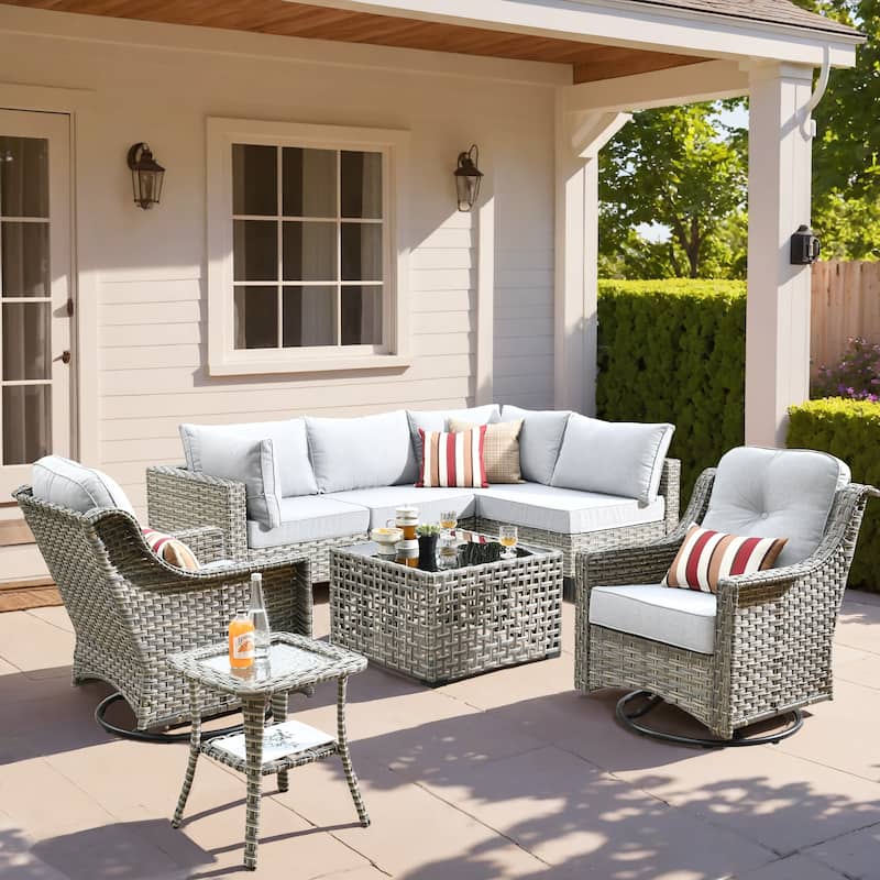 XIZZI 8-piece Rattan Wicker Outdoor Patio Furniture Set with Swivel Chair - Grey