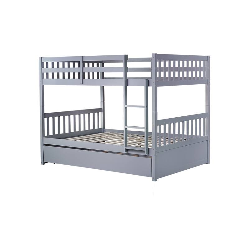 Full Over Full with Trundle, Convertible to 2 Full Platform Beds,Bunk Bed with Ladder and Safety Guardrails