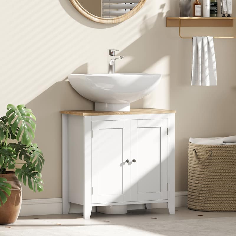 Kleankin Under-Sink Bathroom Sink Cabinet, Storage Unit with U-Shape and Adjustable Internal Shelf, White - 23.5"x11.75"x23.5" - 23.5"x11.75"x23.5" - Wood Finish - White