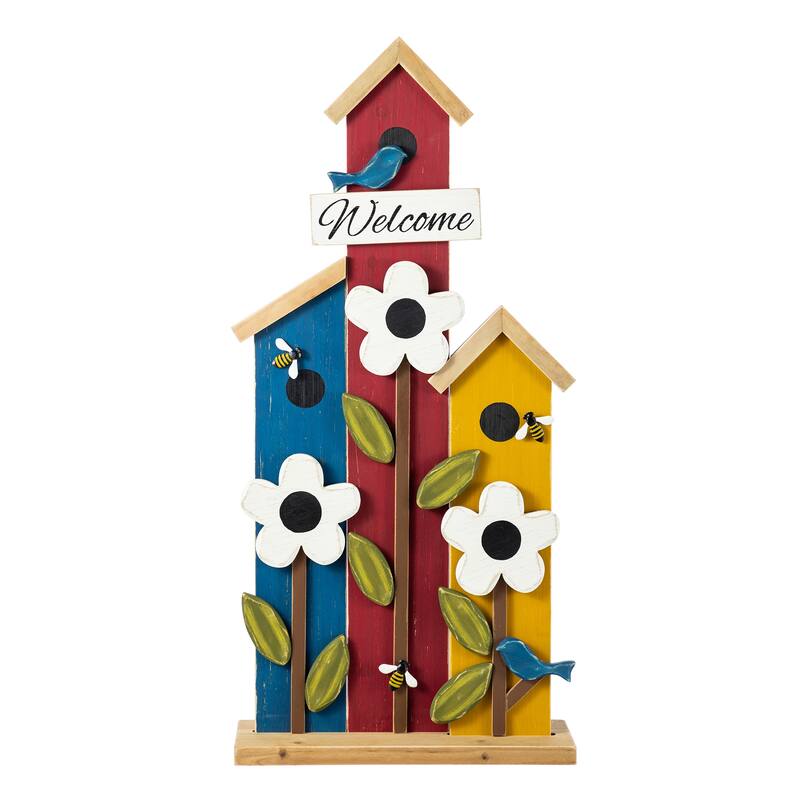 Glitzhome 30"H Detachable Solid Wood Birdhouse Shaped Porch Decor