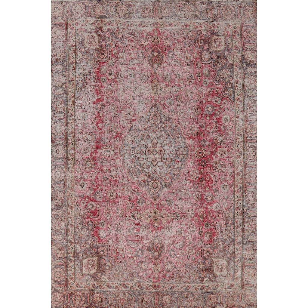 Floral Mashad Persian Vintage Area Rug Hand-Knotted Wool Carpet - 7'2"x 10'3"
