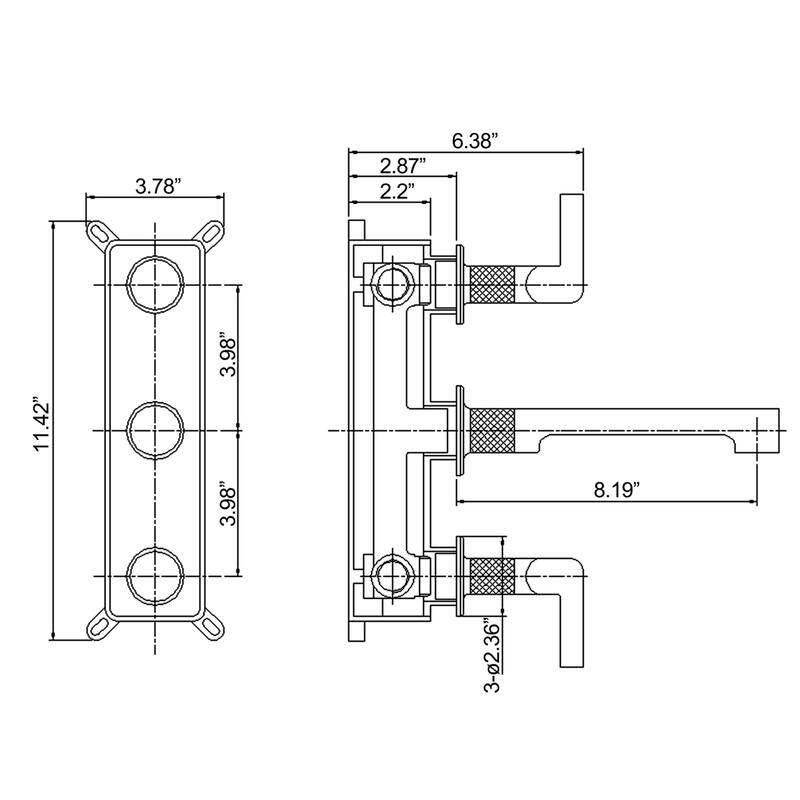 Two Handles Wall Mounted widespread Bathroom Faucet
