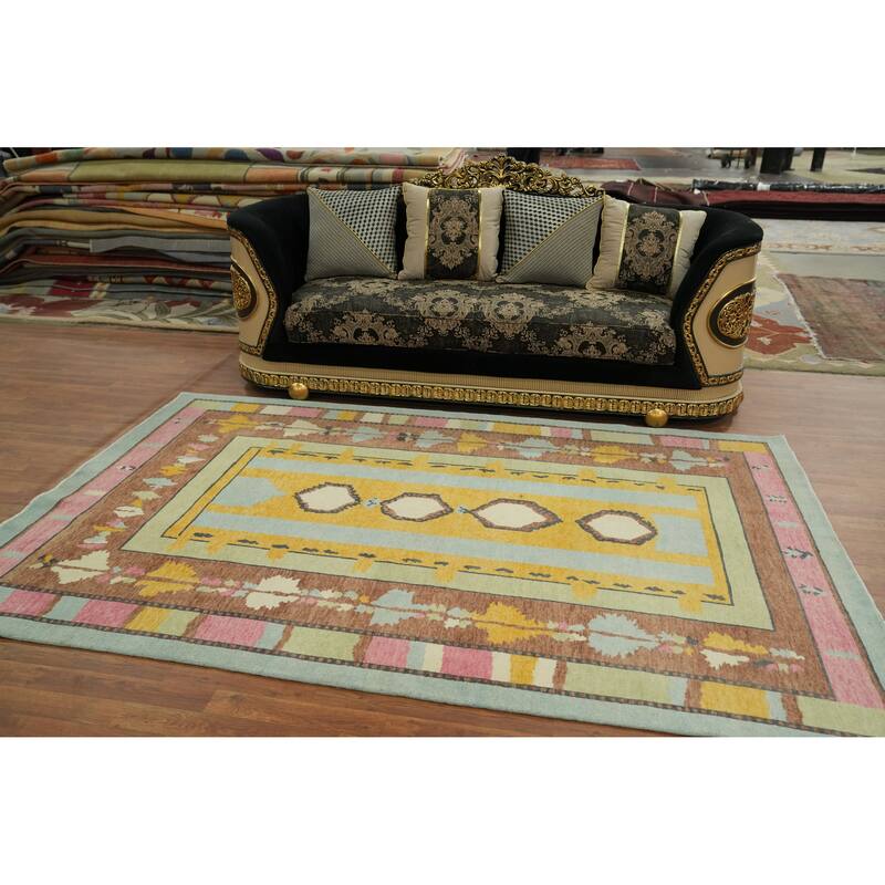 Geometric Wool Gabbeh Vegetable Dye Turkish Area Rug Handmade Wool Carpet - 9' 3'' X 6' 1''