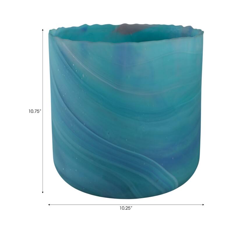 Glass Vase Modern Swirled Flower Pattern Coastal Inspired Tall Accent