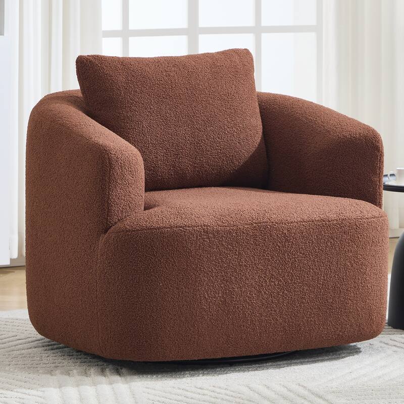Swivel Round Sofa Chaise, Upholstered Sofa Chair with One Soft Pillow, Single Sofa with Adjustable Pillow