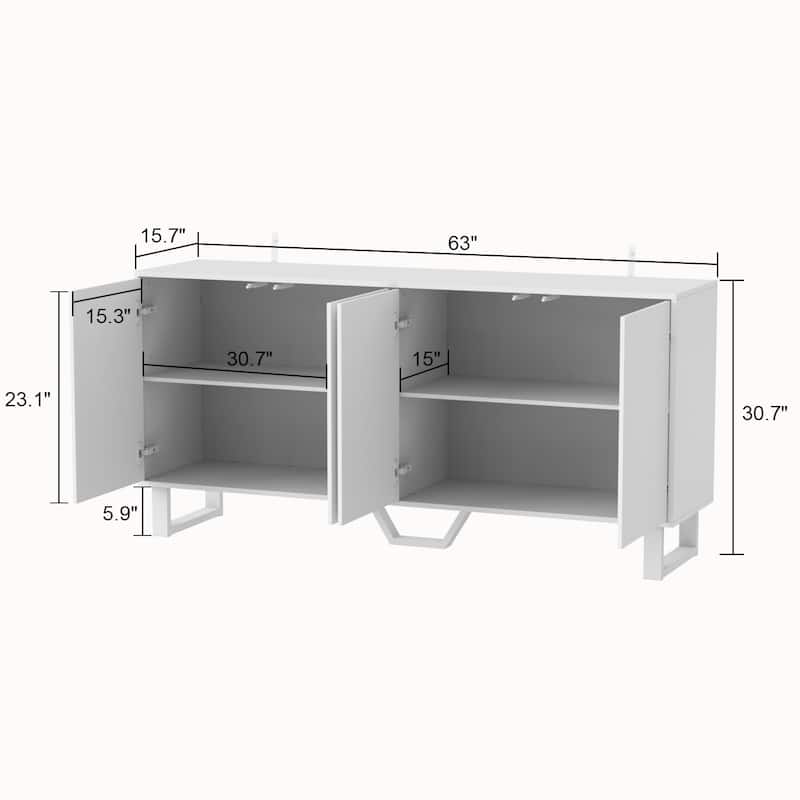 Modern Credenza Sideboard Buffet Pop-Up Doors Buffet Sideboard 63inch