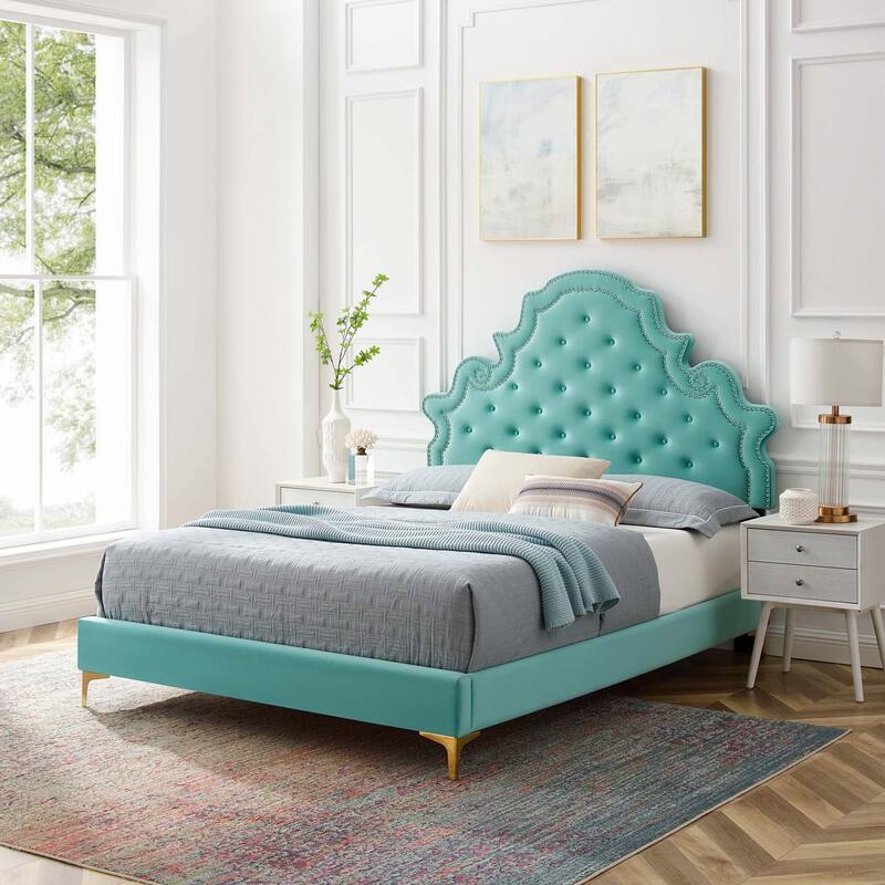 Gwyneth Tufted Performance Velvet Full Platform Bed