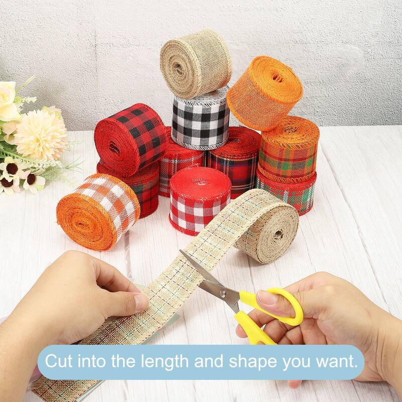 2.36 Inch Wide 6.56 Yards Gingham Ribbon Wired Edge, Green Red White - 2.36 inch x 6.56 Yard (W*L)
