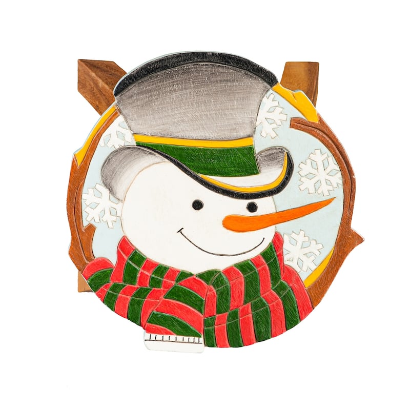 10 in. Hand-Carved Acacia Wood Holiday Footstool