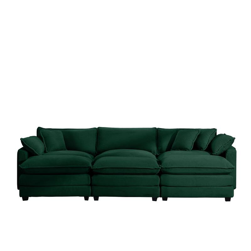 Oversized Corduroy Sofa with 3 Ottomans, Modular Set for Living Room, Convertible Sleeper