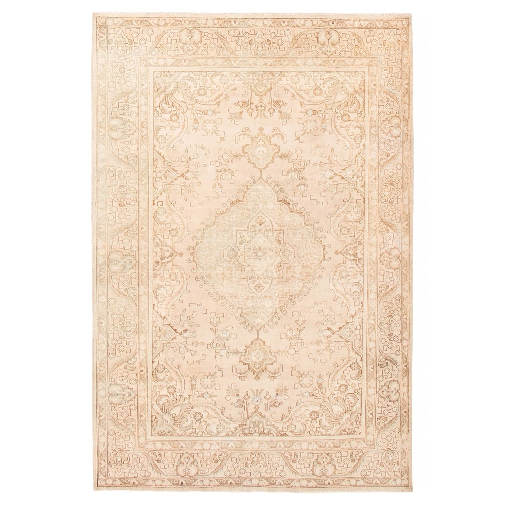 ECARPETGALLERY Hand-knotted Antalya Vintage Khaki Wool Rug - 6'5 x 9'5