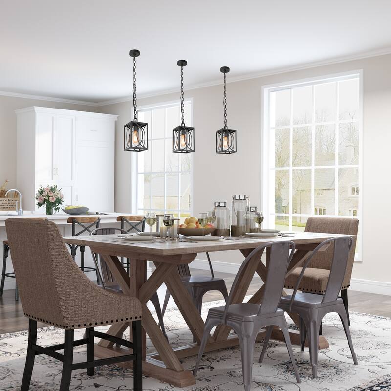Farmhouse 1-light Black Mini Lantern Pendant Lights Geometric Dimmable Dining Room Lighting