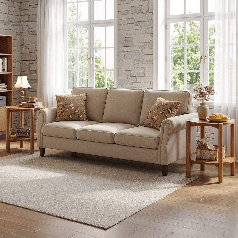 Solid Wood Round End Tables for Living Room, Farmhouse 2-tier Side Table - 19.69" D x 19.69" W x 23.62" H