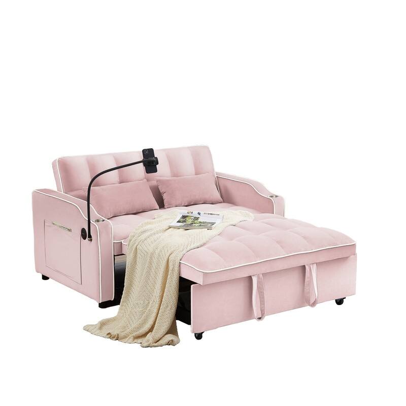 54.7" Velvet Double Upholstered Sofa Bed - Pink