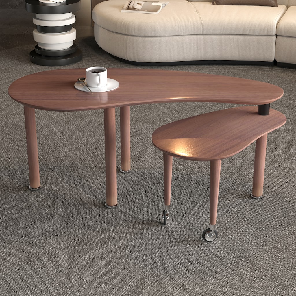 Contemporary rotatable cocktail table with solid rubber wood legs, 360 degree rotating coffee table
