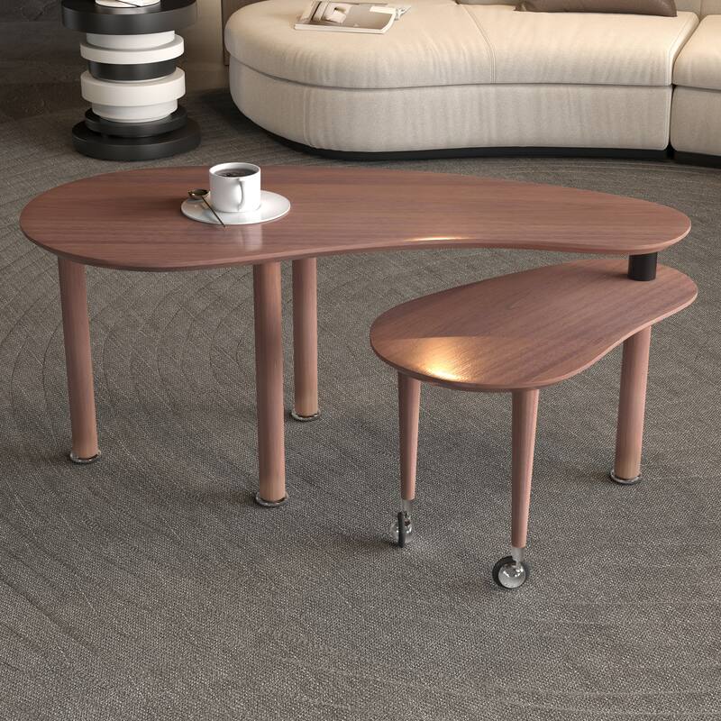 GDFStudio - Eulalia 360 Degree Rotating Nesting Coffee Table Set with Solid Rubberwood Legs - Walnut Color
