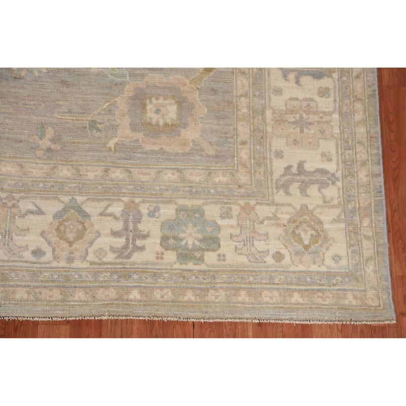 Hand Knotted Oriental 100% Wool Carpet Transitional All-Over Greys & Charcoal Oushak Area Rug - 9' 9'' X 8' 1''
