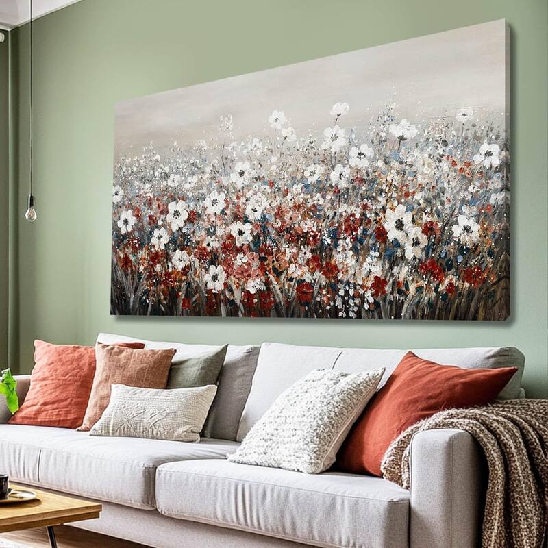White and Red Flowers Canvas Pictures Nature Wall Art - 24 x 48
