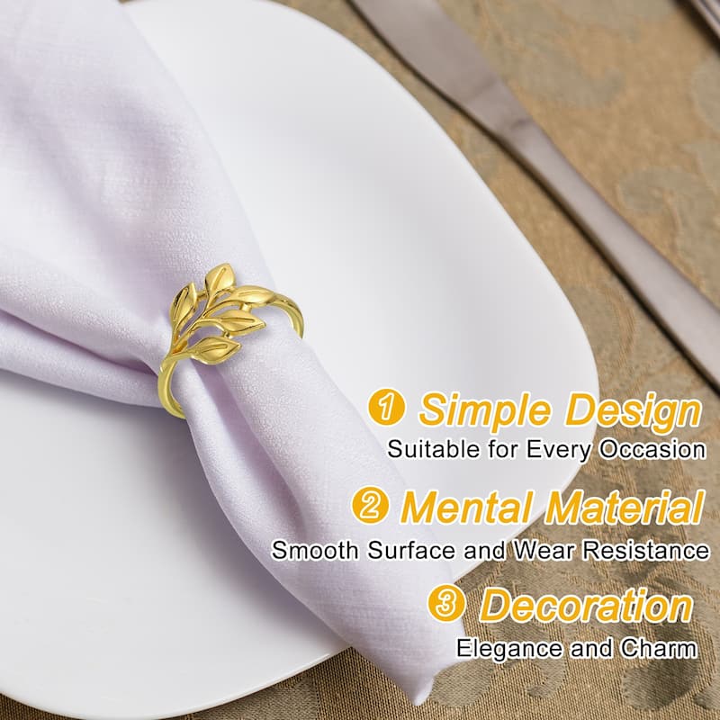 Leaf Napkin Rings, Table Napkin Holders Buckles for Decorations, Gold - 12 Pcs
