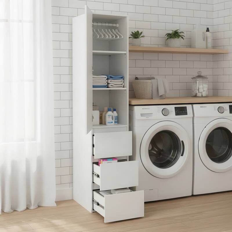 Elise Modular Wood Closet System with Mirror in White - 62.8"D x 17.72"W x 70.9"H