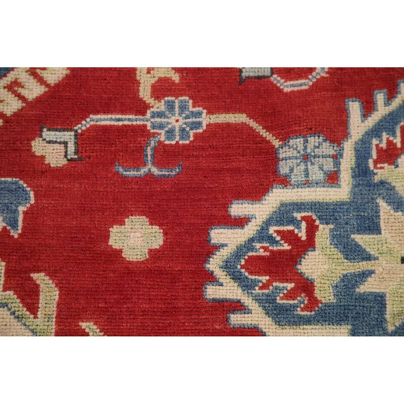 Hand Knotted Oriental 100% Wool Carpet Traditional Geometric Red Kazak Area Rug - 9' 7'' X 6' 7''