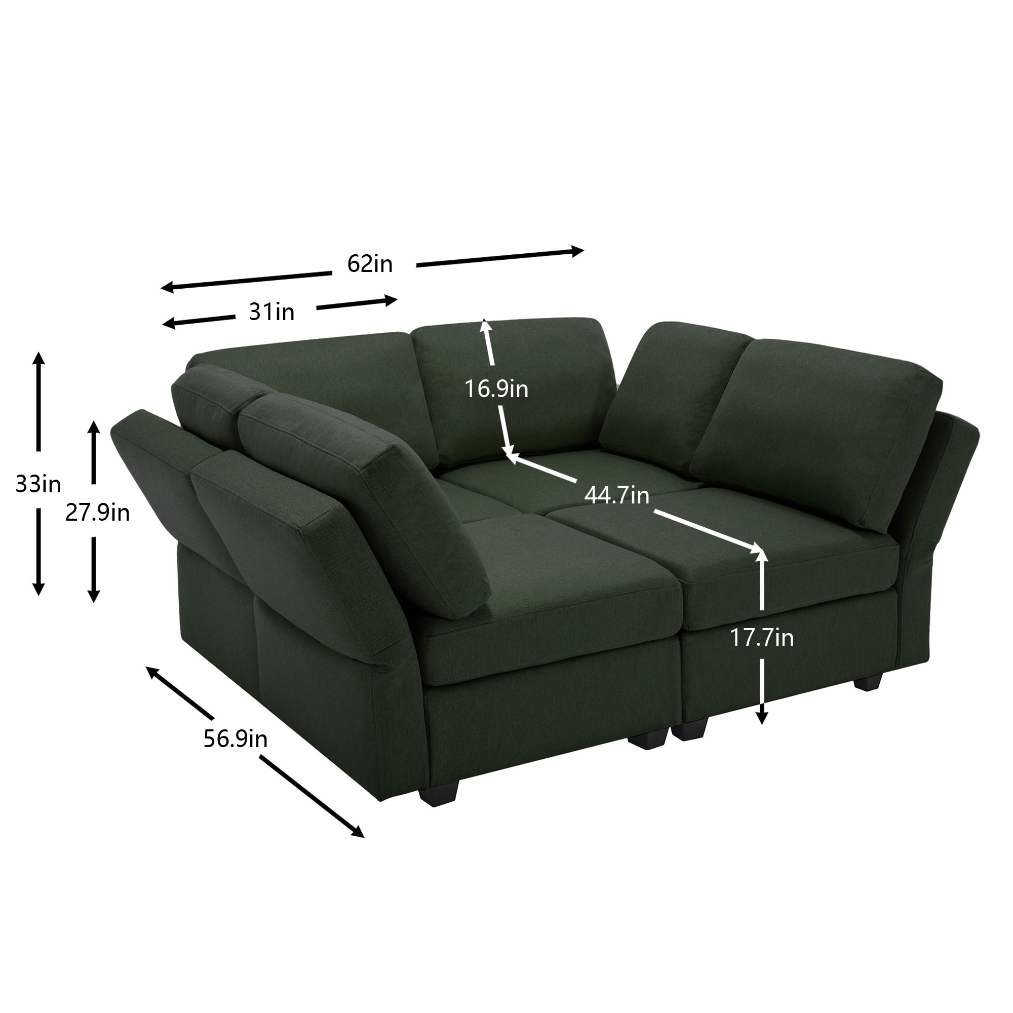Modern Modular Sofa Bed 4 Seat Sectional Sofa Green Fort Sleeper Sofa Recliner Couch with Seats Storage for Living Room