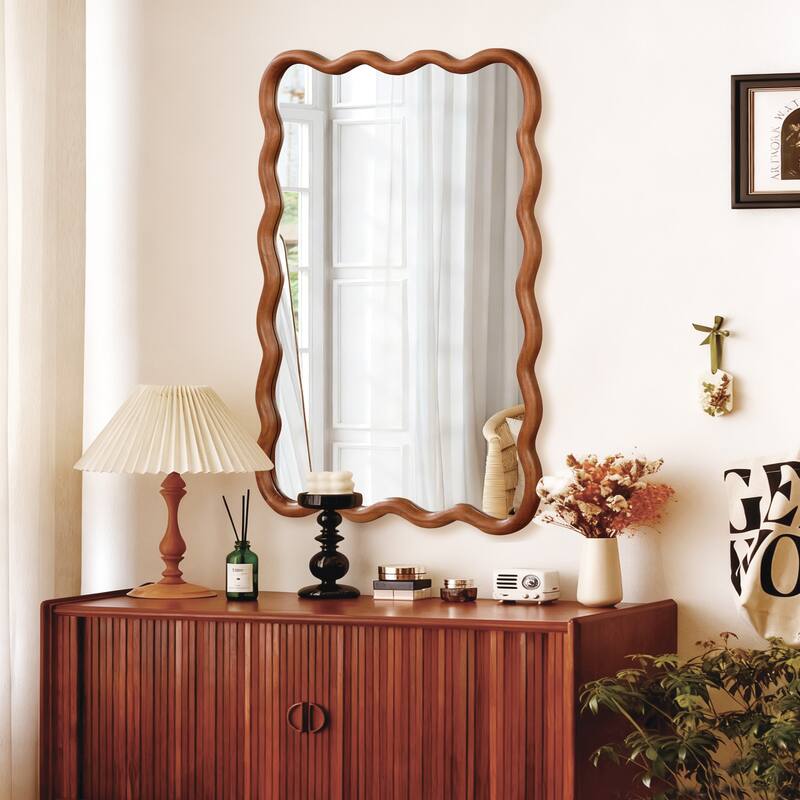 GDFStudio - Opaline Luxury Modern Wavy Rectangular Wall Decorative Mirror with Hand Sculpted Edge & Solid Wood Frame