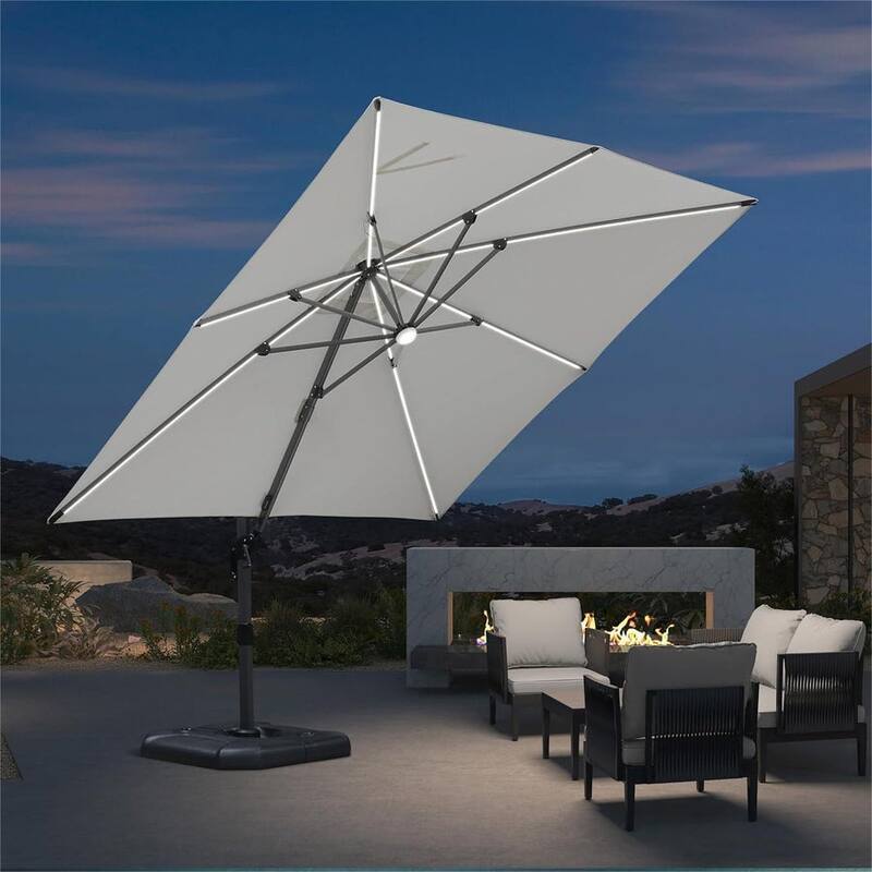 PURPLE LEAF 10 ft Square 360 Degree Rotation Patio Cantilever Umbrella - White-with Light