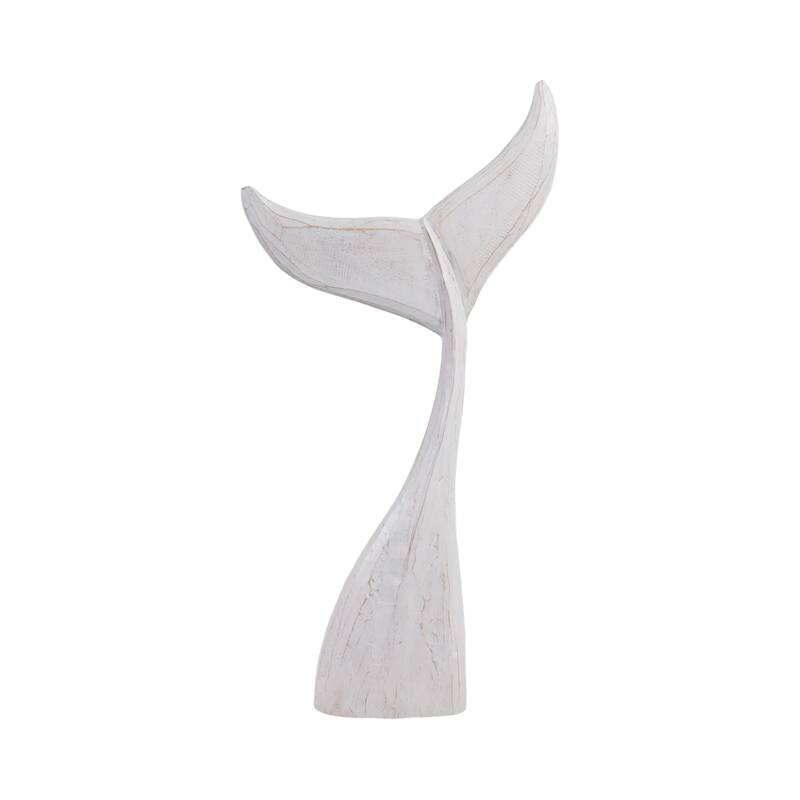 Artistic Wood Whale Tail Figurine Sculpture Home Decor - White