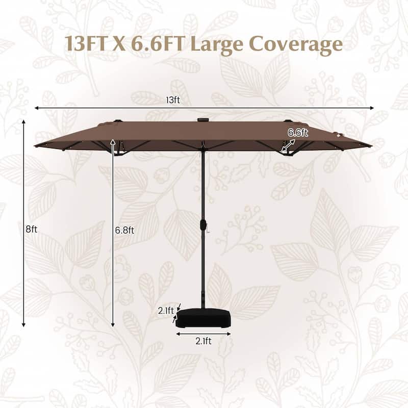 13FT Large Umbrella Double-Sided Patio Umbrella with Solar Lights