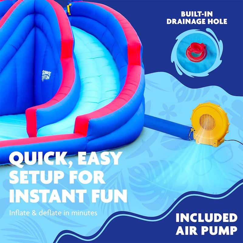Deluxe Inflatable Water Triple Slide Park - Heavy-Duty Nylon Bouncy Station - Climbing Wall, 3 Slides & Splash Pool - Large