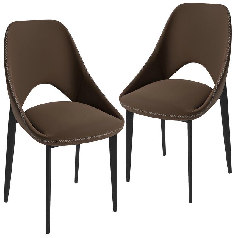Amalfi Set of 2 Dining Chairs- Elegant Mid-Century Modern Chair w Open Back & Metal Legs for Kitchen, Dining Room & Small Spaces - Dark Brown