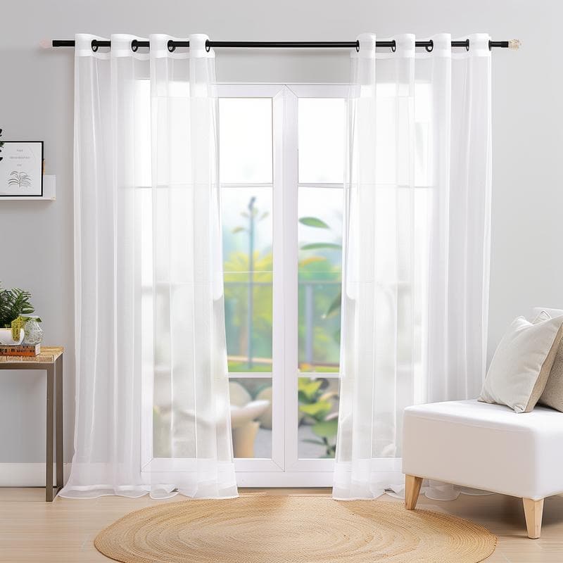 Topfinel Solid Grommet Sheer Window Curtains Faux Linen (Set of 2)