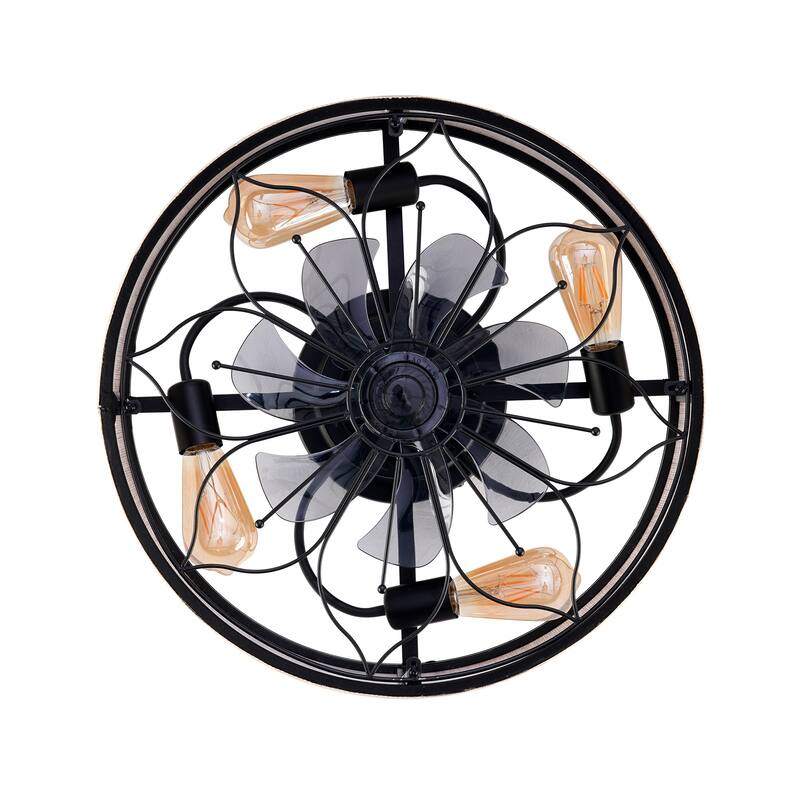 20" Lotus Design Fabric Farmhouse Bladeless Ceiling fan With Remote Control For Living room, Bedroom,Kitchen
