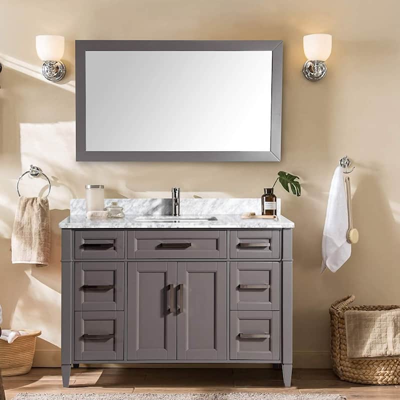 Vanity Art 60-Inch Single Sink Bathroom Vanity Set Carrara Marble Stone Top 7 Drawers 1 Shelf Undermount Sink with Free Mirror