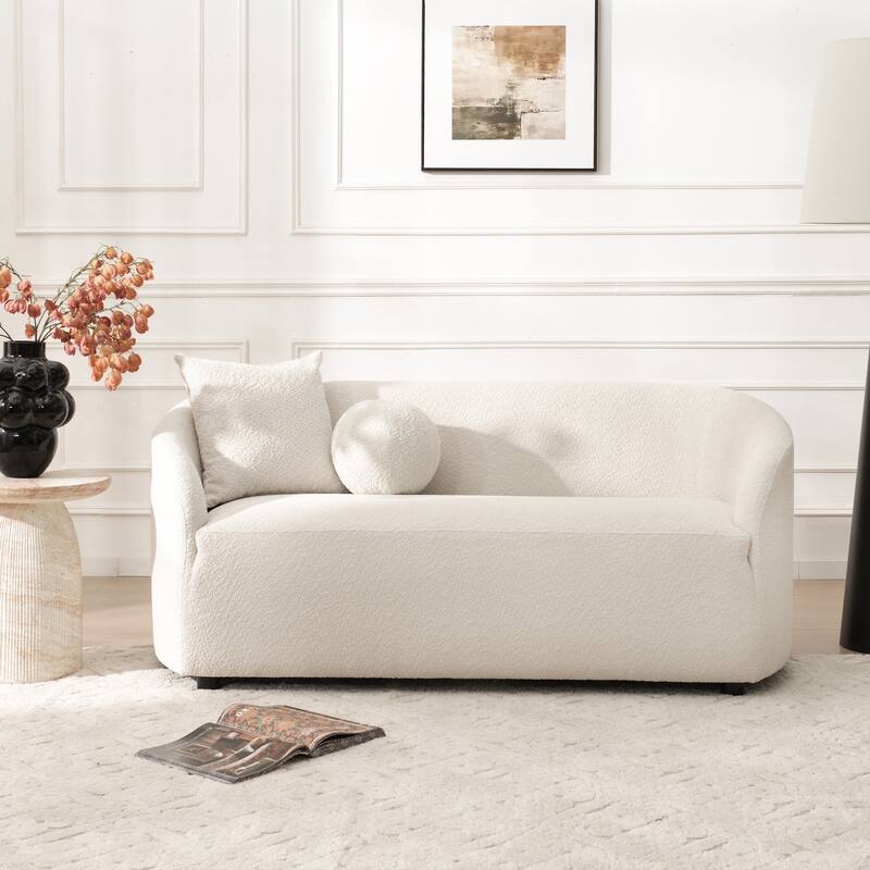 KINWELL 68" W Upholstered Sherpa Boucle Loveseat with 2 Pillows - 2-Seater
