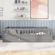 preview thumbnail 1 of 29, Twin Floor Bed Frame with Guardrails and Entryway Door Wooden Montessori Style Play Grey