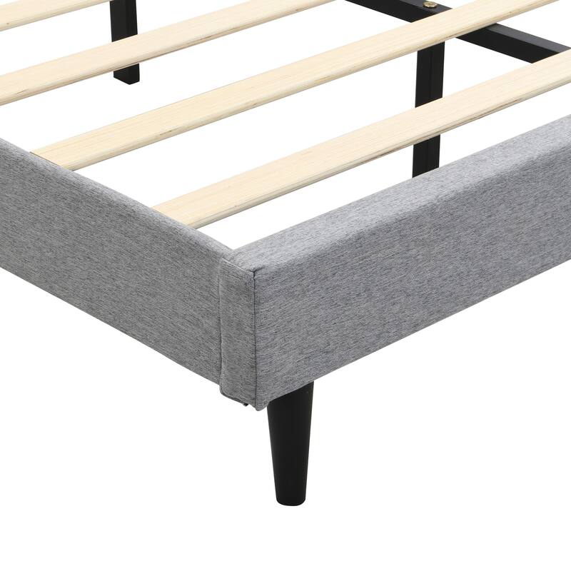 Queen Size Linen Upholstered Platform Bed with Button-Tufted Headboard, USB Charging Station and Side Pockets