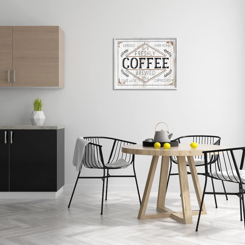 Stupell Rustic Fresh Brew Coffee Sign Autumn Charm Framed Giclee Texturized Art by Jennifer Pugh
