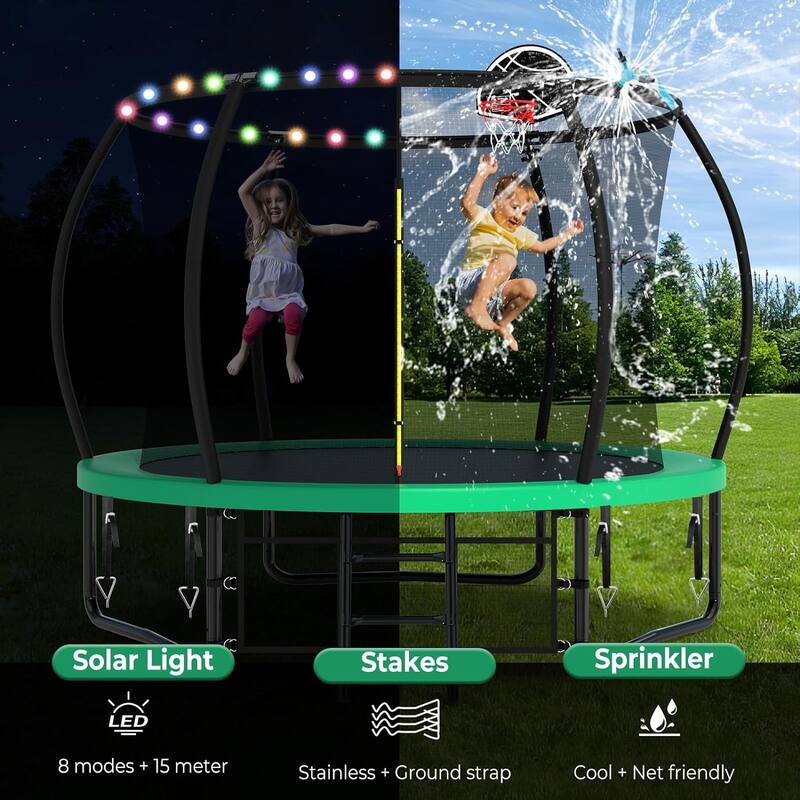 10FT/12FT Upgrade Outdoor Trampoline for Kids and Adults, Pumpkin Trampolines with Curved Poles