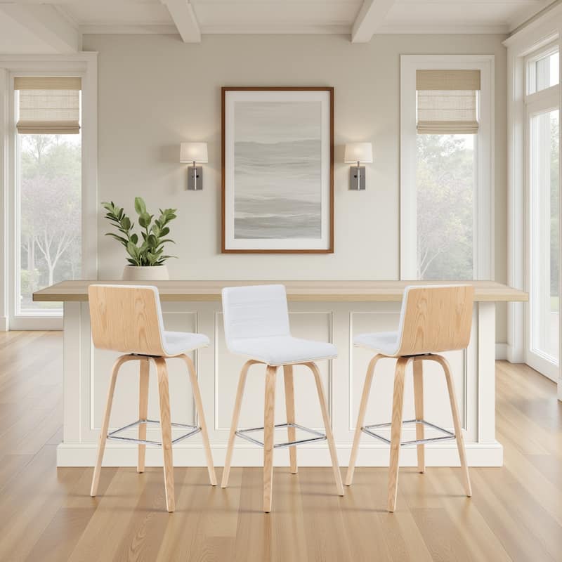 Skara Swivel Bar Stool, Upholstered Bar Height Chair with Bentwood Frame
