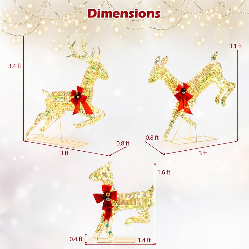 Gymax Christmas Lighted Reindeer w/ LED Lights & Red Bows Stakes - Multi - See Details