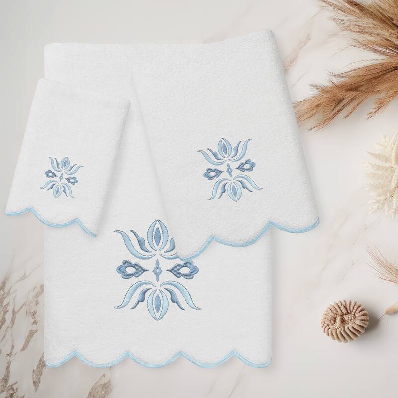 Authentic Hotel and Spa 100% Turkish Cotton FLOWER CREST Scallop Towel Collection