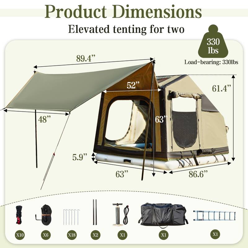 Erommy Inflatable Camping Tent, Glamping Tents 4 Season Waterproof Windproof Cotton Tent with Stove Jack & Mesh Windows & Pump