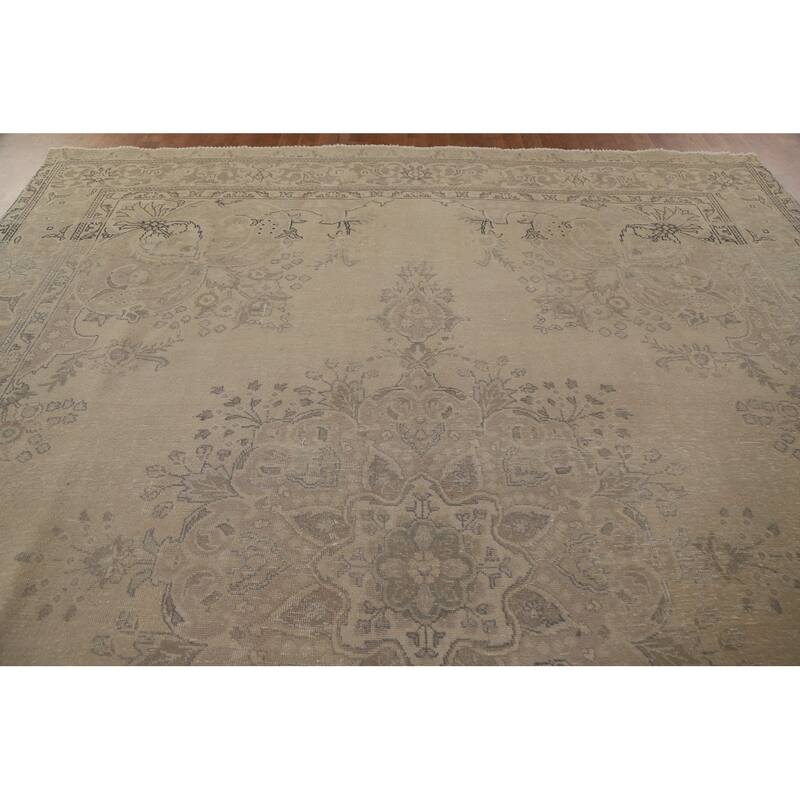 Hand Knotted Oriental 100% Wool Carpet Traditional Floral Beige & Ivories Tabriz Area Rug - 12' 6'' X 9' 6''
