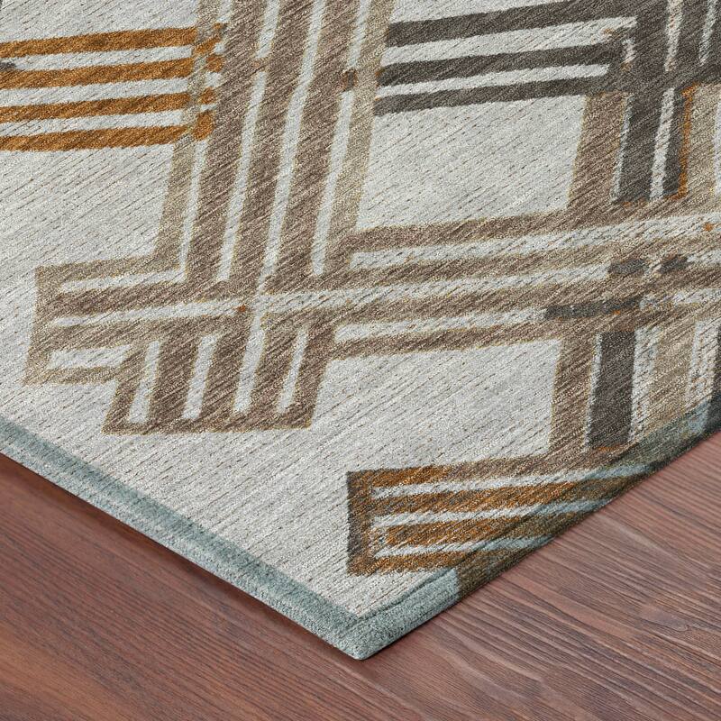 Machine Washable Indoor/ Outdoor Modern Trellis Chantille Rug