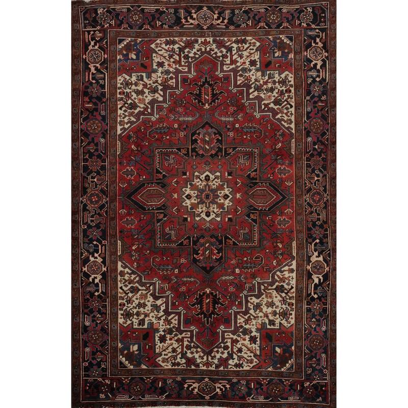 Hand Knotted Oriental 100% Wool Carpet Traditional Medallion Red Heriz Area Rug - 9' 9'' X 7' 1''
