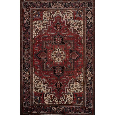 Hand Knotted Oriental 100% Wool Carpet Traditional Medallion Red Heriz Area Rug - 9' 9'' X 7' 1''